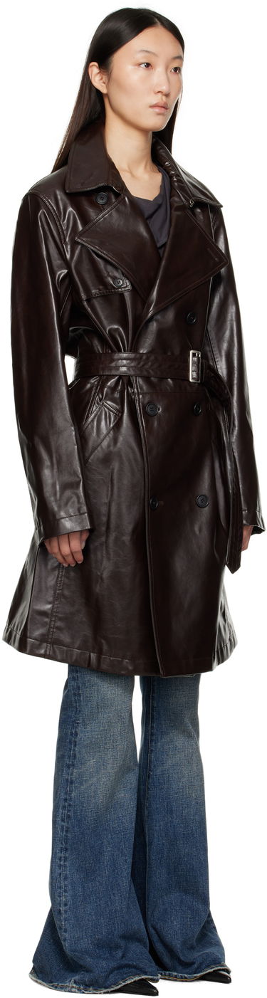 Trenčkot Maison Margiela MM6 Maison Margiela Double-Breasted Faux-Leather Jacket Smeđa | SH0AH0006 M35465, 4