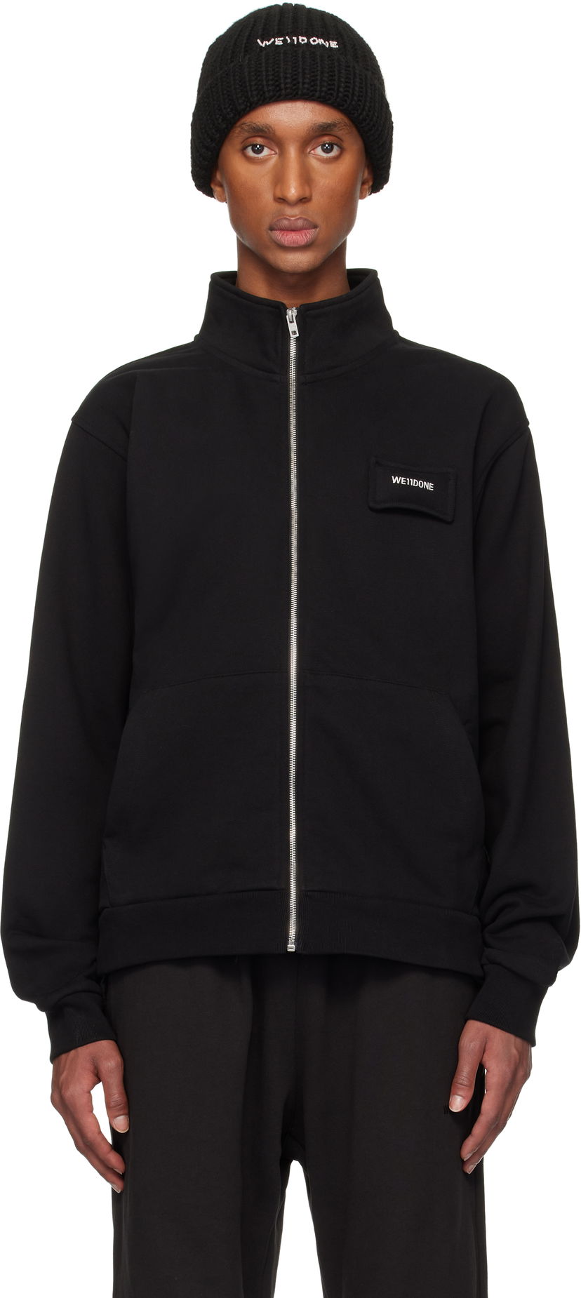 Dukserice We11done Pillow Logo High-Neck Jacket Crna | WD-TJ3-24-827-U-BK