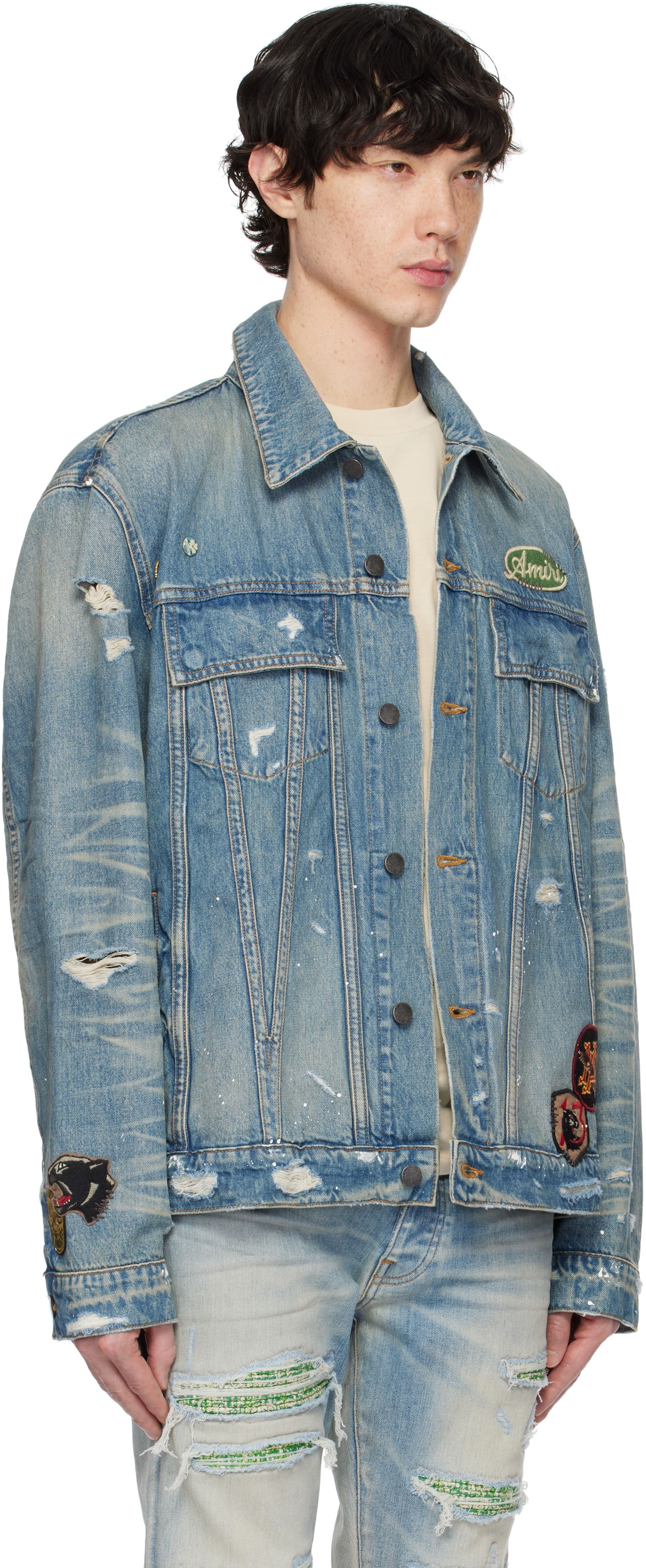 Jakna AMIRI Amiri Vintage Pegasus Trucker Denim Jacket Plava | AMDNTR1019, 1