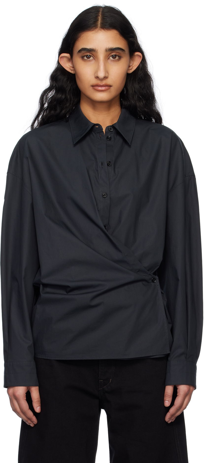 Košulja LEMAIRE Lemaire Straight Collar Twisted Shirt Tamnoplava | SH1141 LF588