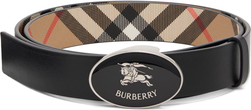 Pojasevi Burberry Reversible Check Oval Knight Stamp Belt by Burberry Crna | 8112214