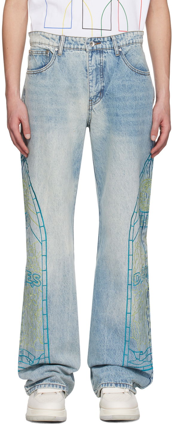 Jeans Who Decides War Virtuous Stained Glass Embroidered Jeans Plava | 1121000008SS24
