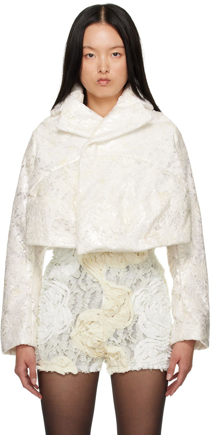 Bomber jakna Comme des Garçons Notched Cropped Jacket Bijela | GK-J021-051