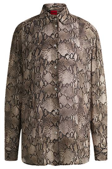 Košulja BOSS Oversized Python-Print Crepe de Chine Blouse Smeđa | 50539779