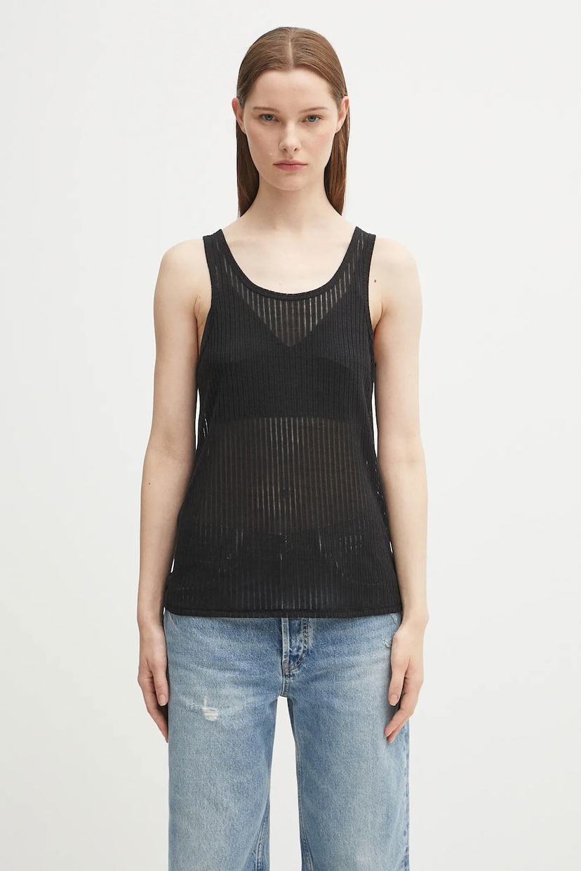 Majica bez rukava Anine Bing eugene Sheer Ribbed Tank Top Crna | A.08.11256