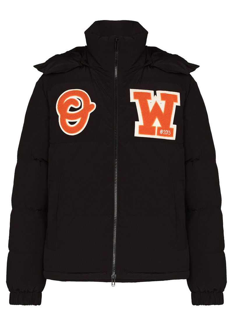 Pernata jakna Off-White Logo Patch Puffer Jacket Black/Orange Crna | OMED040C99FAB0011020