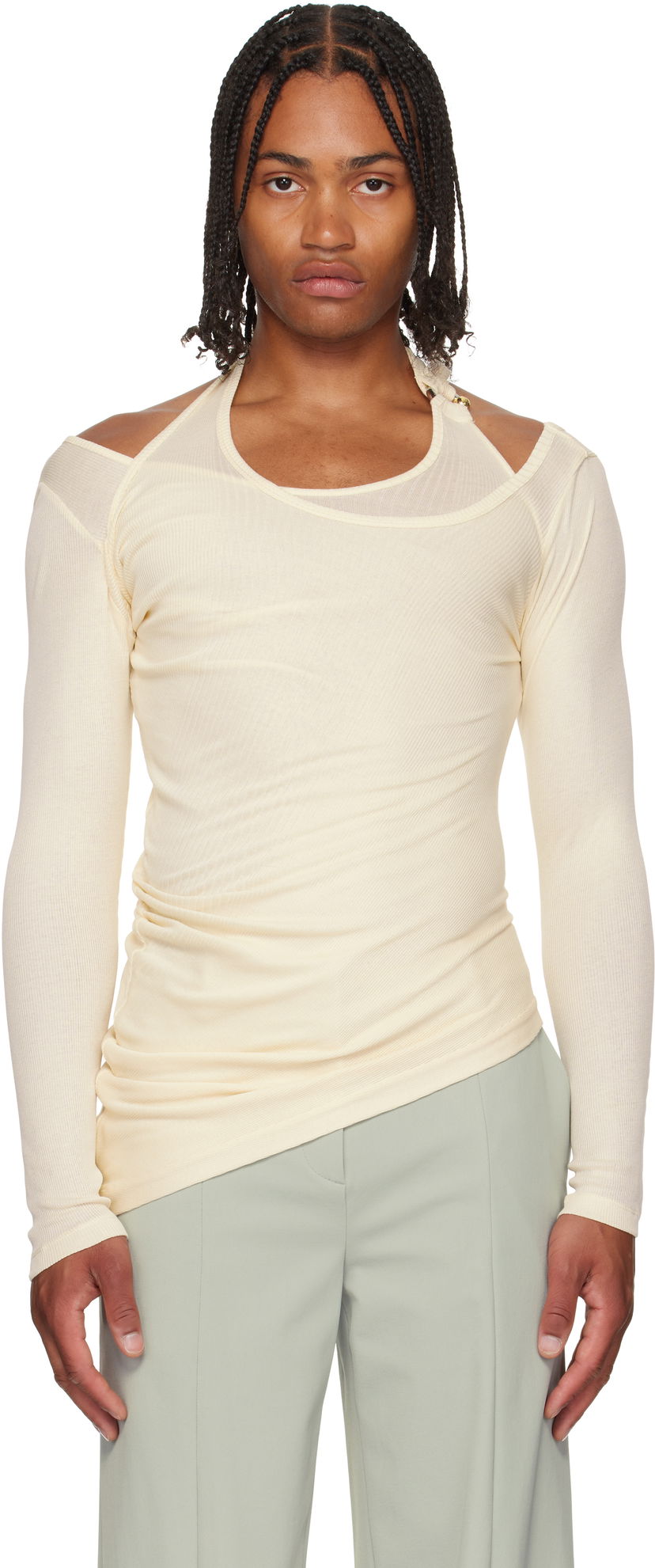 Majica kratkih rukava Jean Paul Gaultier Jean Paul Gaultier 'Gaultier' Piercing Detail Long Sleeve Top Bež | 25/03-W-TO287-J000-03