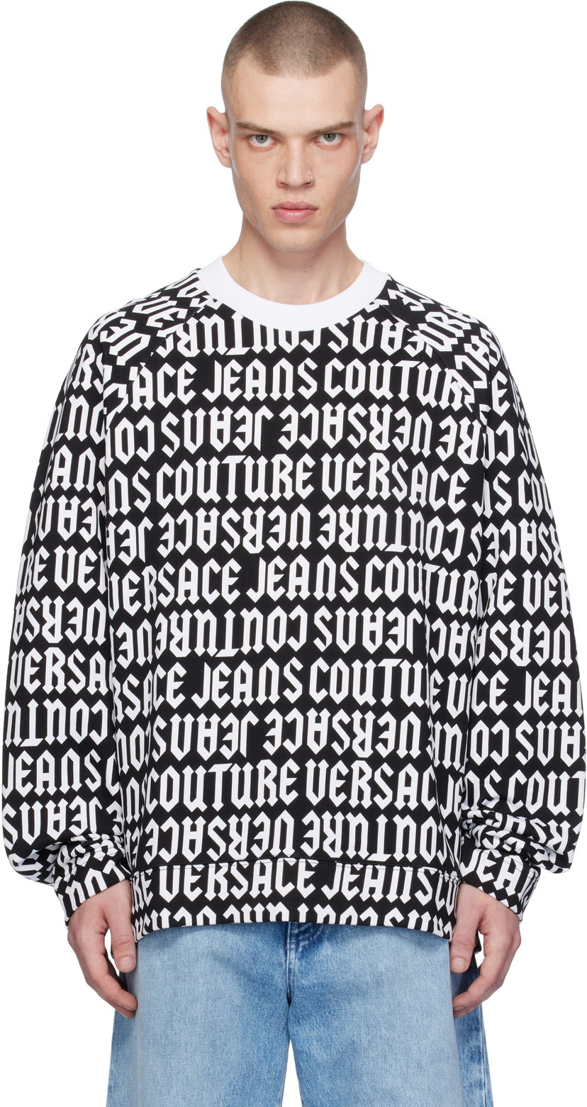 Dukserice Versace Black & White Logomania Sweatshirt Crna | E77GAI316_EFS157