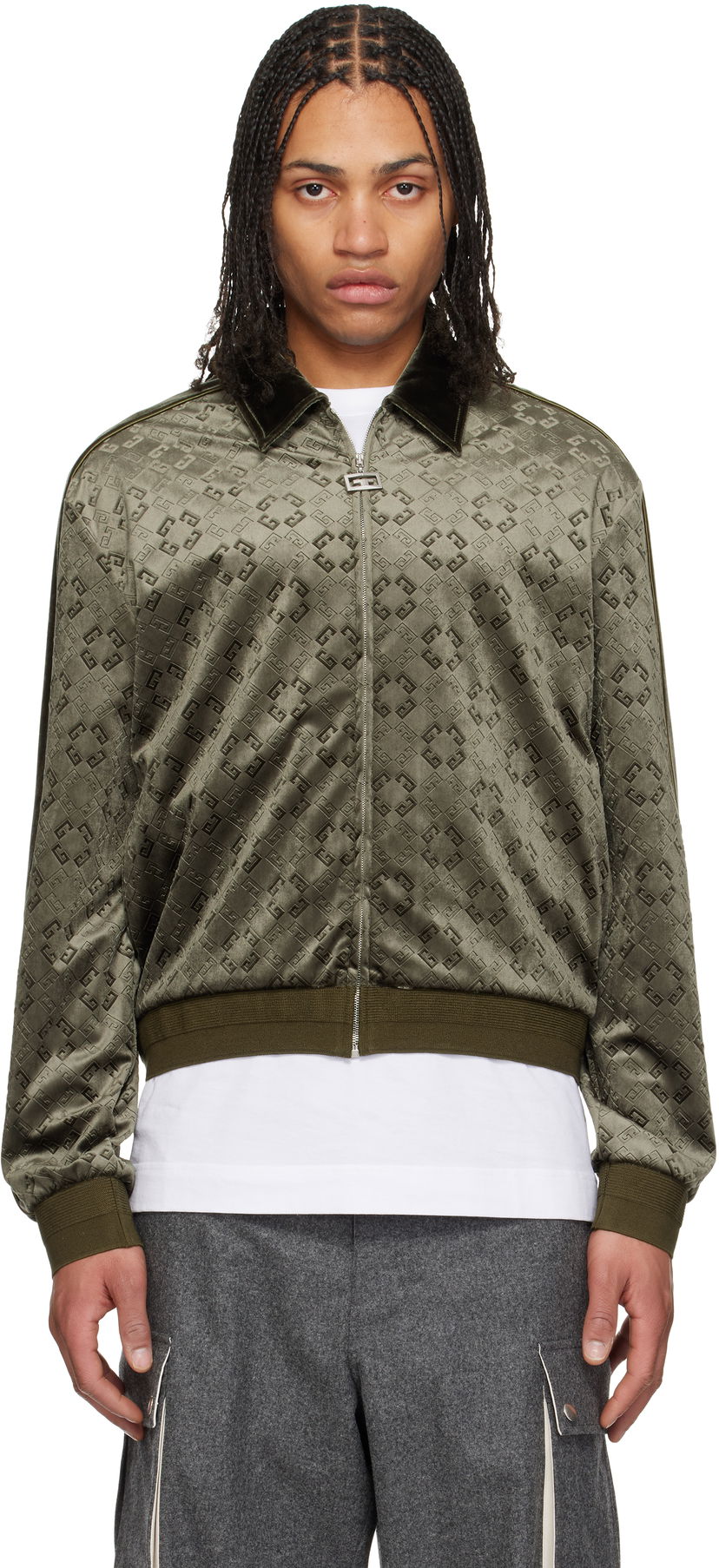Bomber jakna Givenchy Givenchy Monogram 72 Velvet Track Jacket Zelena | BM01A4316Z300