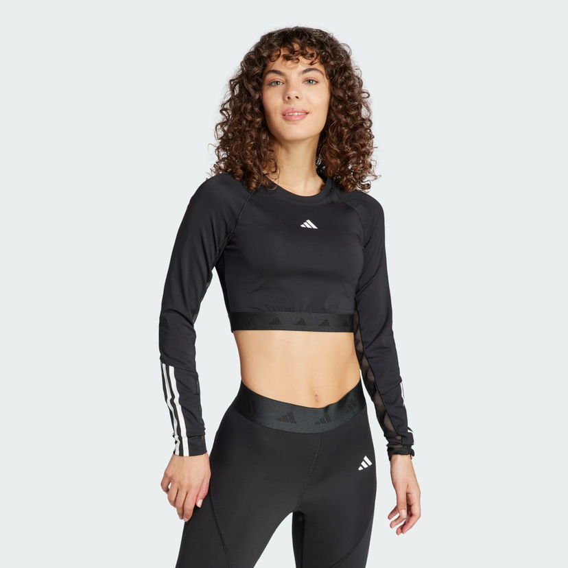 Crop top adidas Performance Hyperglam Training Crop Long Sleeve Top Crna | IN6773