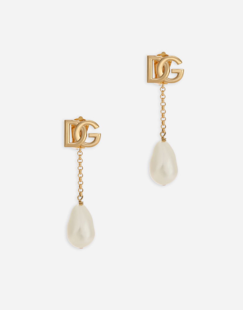Naušnice Dolce & Gabbana Dolce & Gabbana Gold Metal Dg Logo Pearl Drop Earrings Metalik | WEP2P2W1111ZOO00