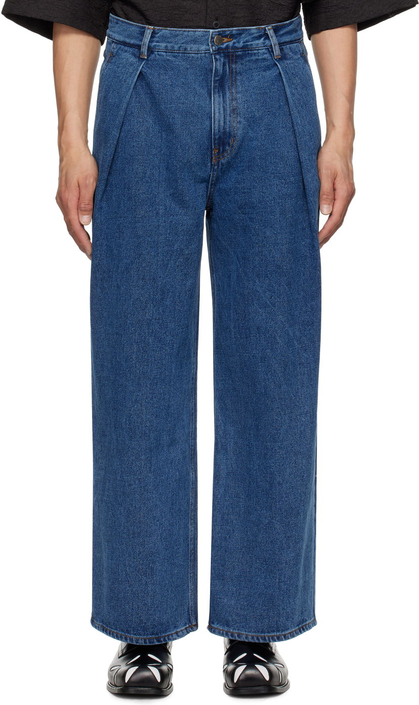 Jeans ADER ERROR ADER error Sig; TRS Tag 02 Pleated Wide-Leg Jeans Plava | BO42FYJE0102BL