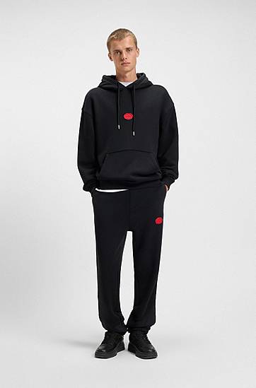Dukserice BOSS Cotton-blend hoodie with waxed-stamp logo Crna | 50546717, 1