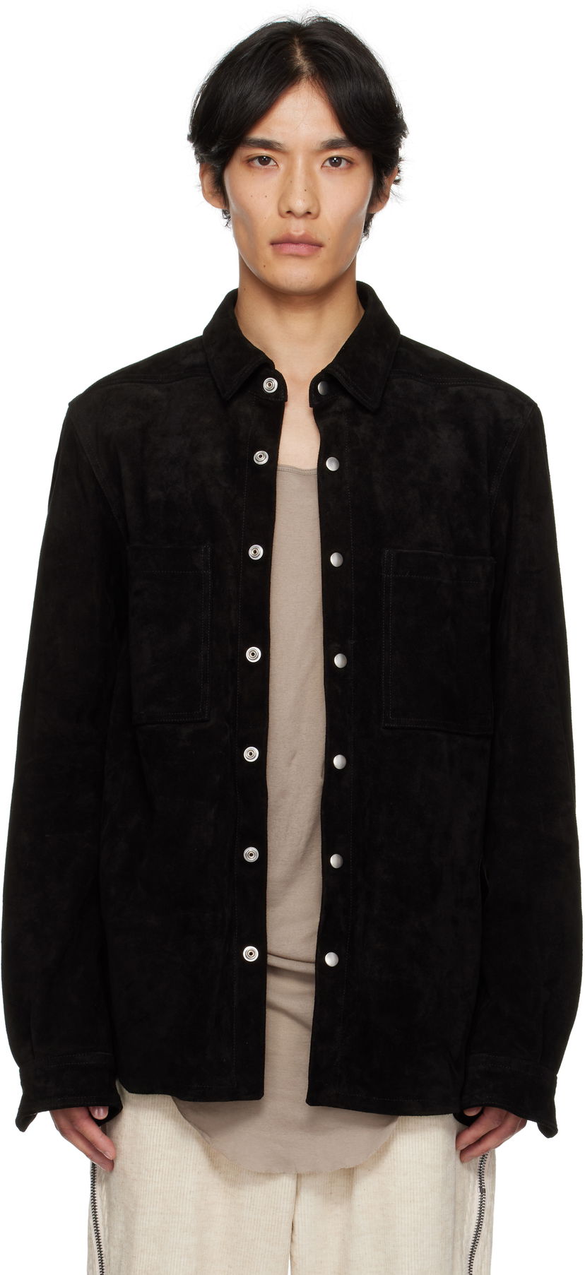 Jakna Rick Owens Rick Owens Concordians Suede Overshirt Crna | RU02E1744 LCS