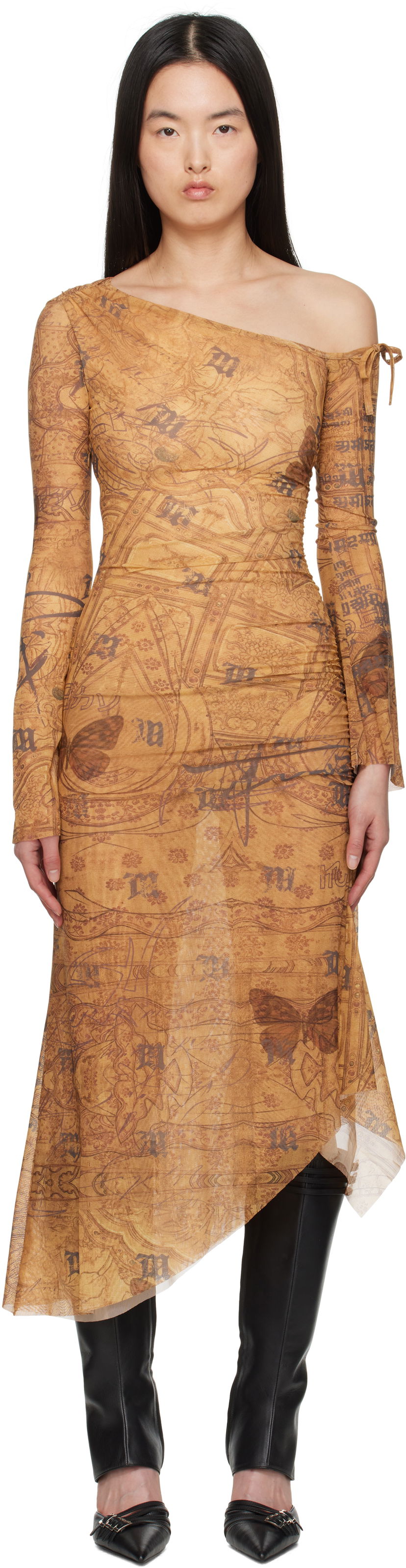 Haljina MISBHV MISBHV Goa Mesh Dropped Shoulder Midi Dress Smeđa | 250W810