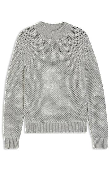 Džemper BOSS Structured Knit Virgin-Wool Sweater Siva | 50550008