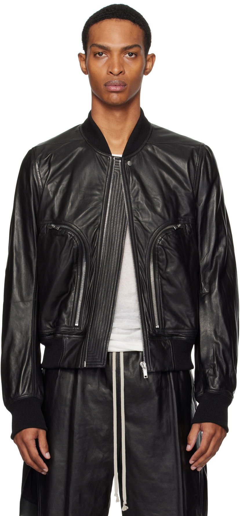 Bomber jakna Rick Owens Rick Owens Bauhaus Flight Leather Bomber Jacket Crna | RU02E1749 LBY