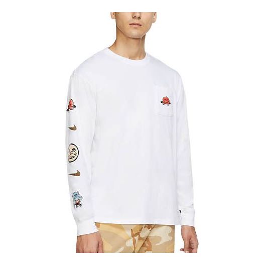 Majica kratkih rukava Nike SB SB Cartoon Logo Pocket Skateboarding Long Sleeve T-Shirt Bijela | CZ6176-100