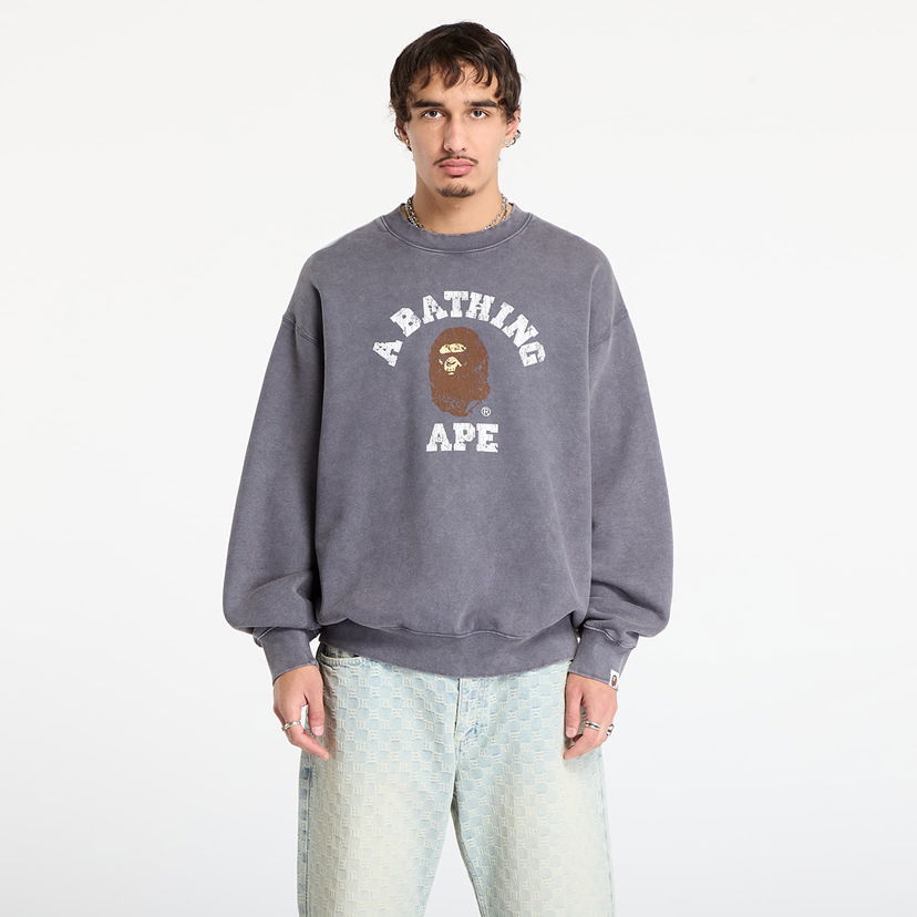 Dukserice BAPE Garment Dye College Relaxed Fit Crewneck Sweatshirt Siva | 001SWL801308MCHA