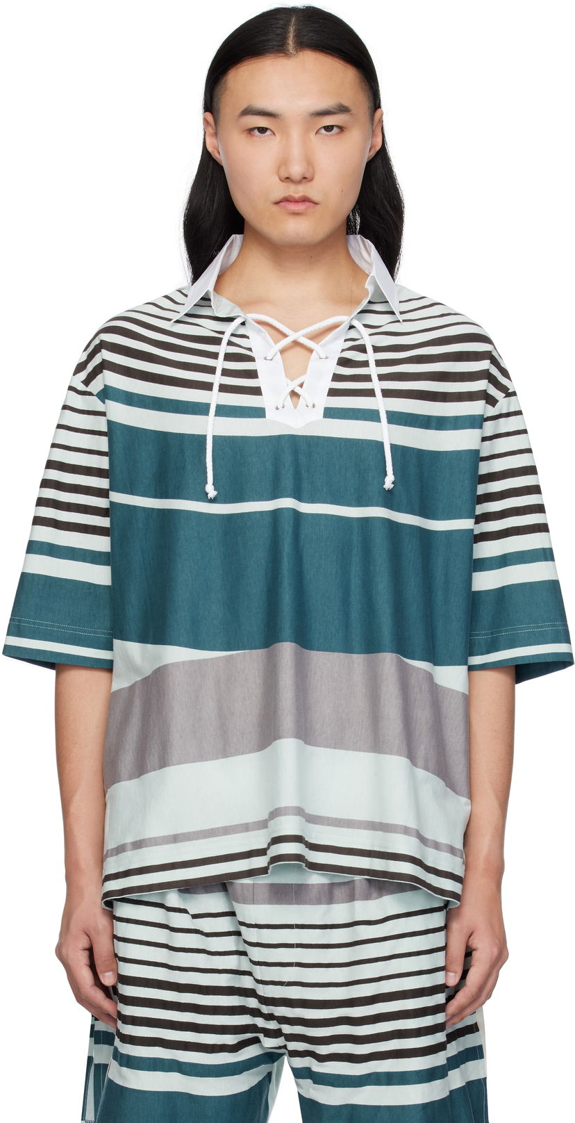 Polo majica Craig Green Craig Green Striped Lace-Up Polo Višebojno | CGSS25CJETSS24