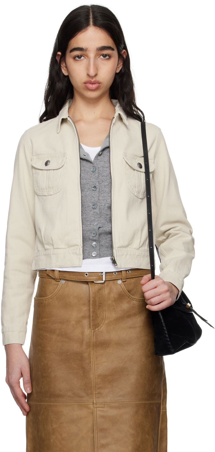 Jakna R13 R13 Cropped Rider Denim Jacket Bež | R13WD174-D319A