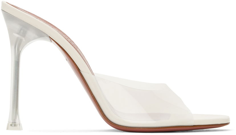 Dodaci Amina Muaddi Amina Muaddi Alexa Glass Slipper 105 Heeled Sandals Bijela | ALEXA GLASS SLIPPER 105 SR PVC