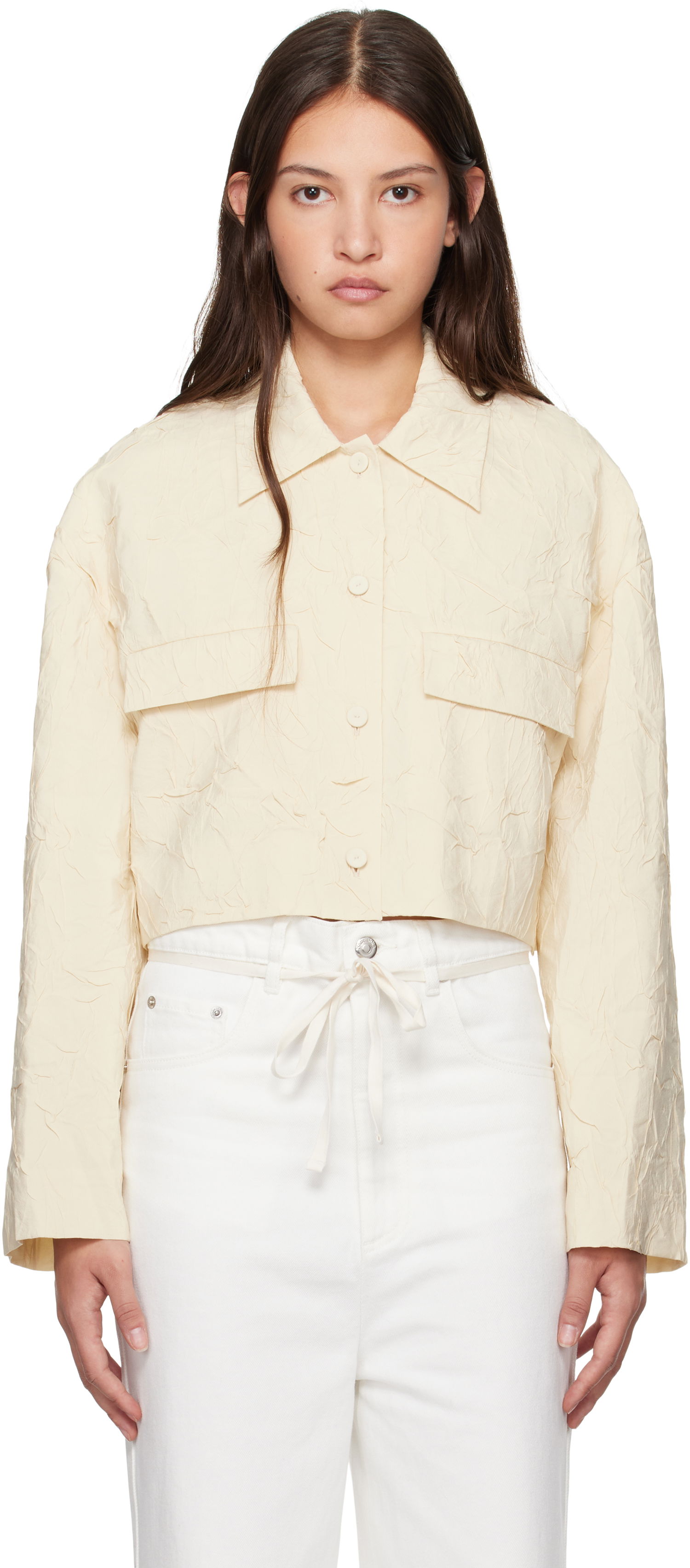 Jakna Nanushka Nanushka Coreen Cropped Button-Up Shirt Bež | NW24FWSH38471, 0