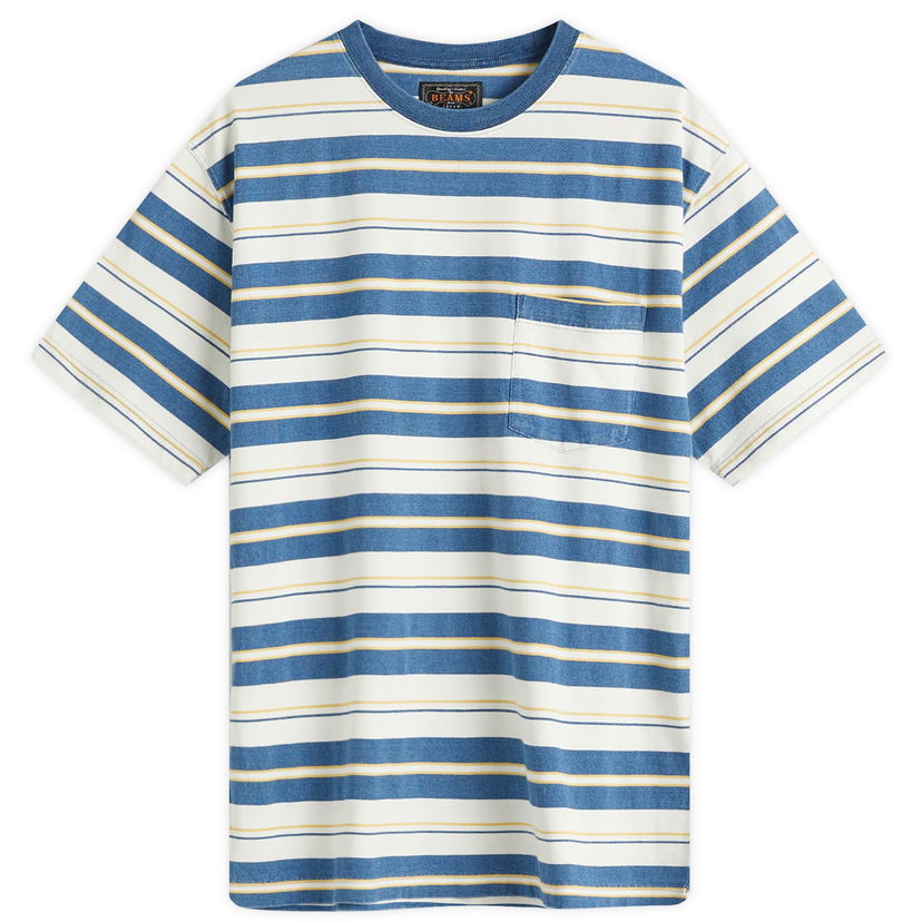 Majica kratkih rukava BEAMS Beams Plus Multi Stripe Pocket T-Shirt, Size Large Plava | 3804-0087-156-70