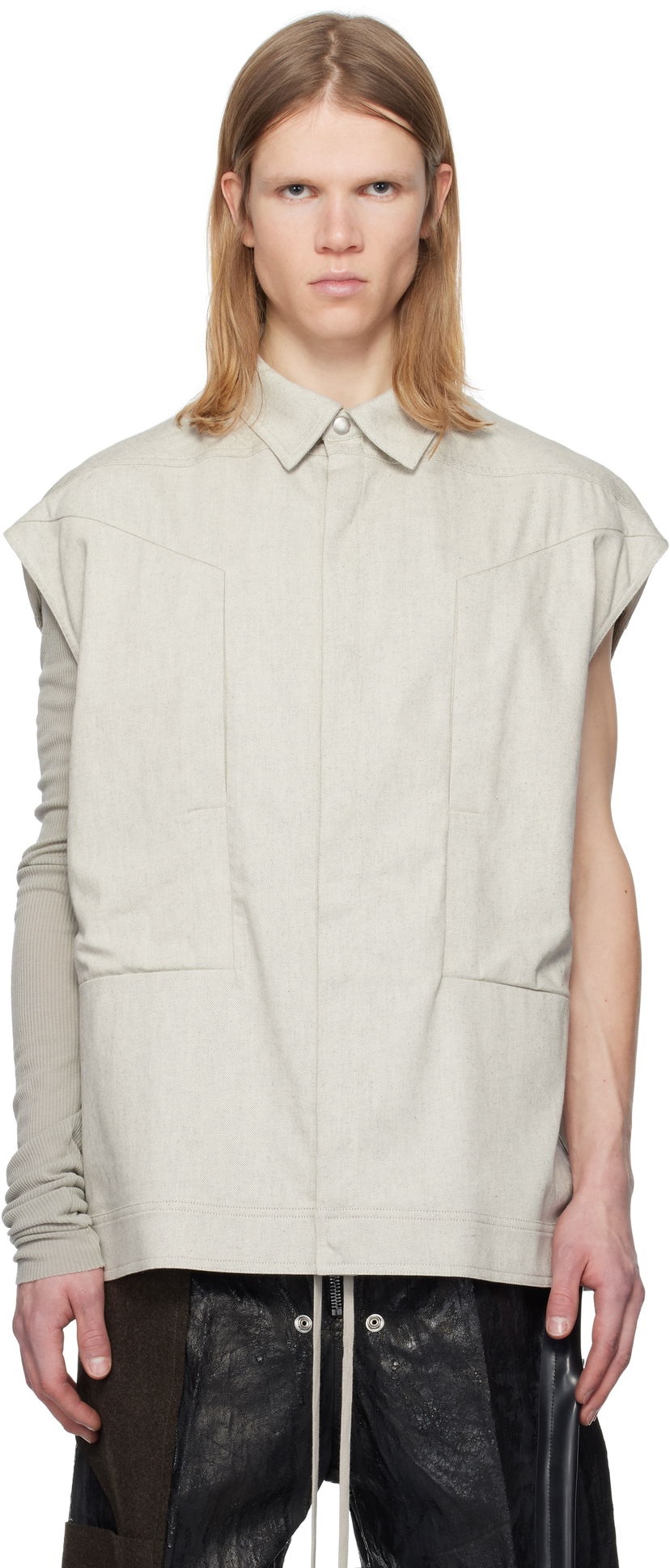 Košulja Rick Owens Rick Owens Sleeveless Jumbo Denim Shirt Bež | RU01E5776 DRD