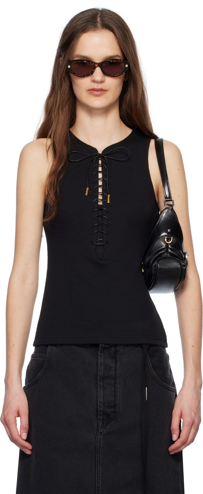 Majica bez rukava Givenchy Givenchy Slim Fit Laces Detail 4G Tank Top Crna | BW70F2317P001