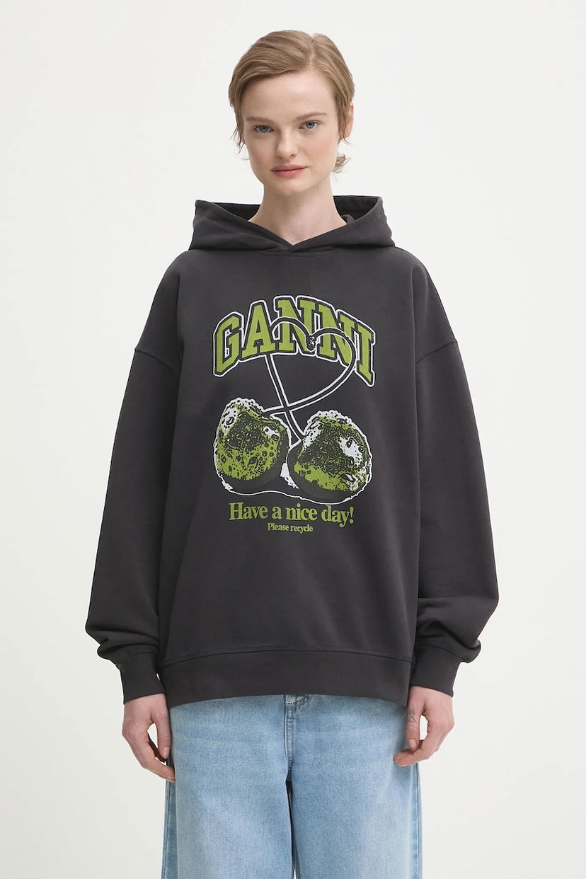 Dukserice GANNI Oversized Hooded Isoli Cherries Graphic Sweatshirt Siva | T4285