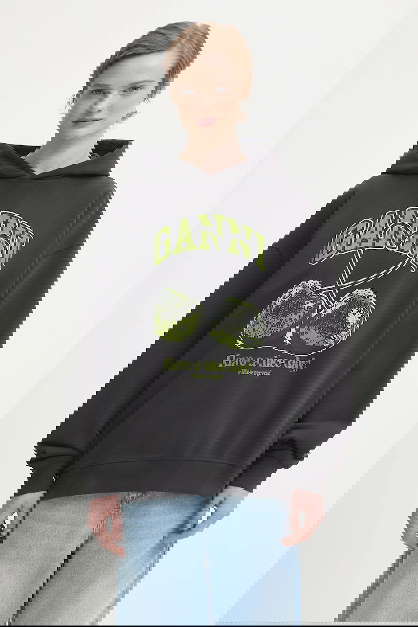 Dukserice GANNI Oversized Hooded Isoli Cherries Graphic Sweatshirt Siva | T4285, 0
