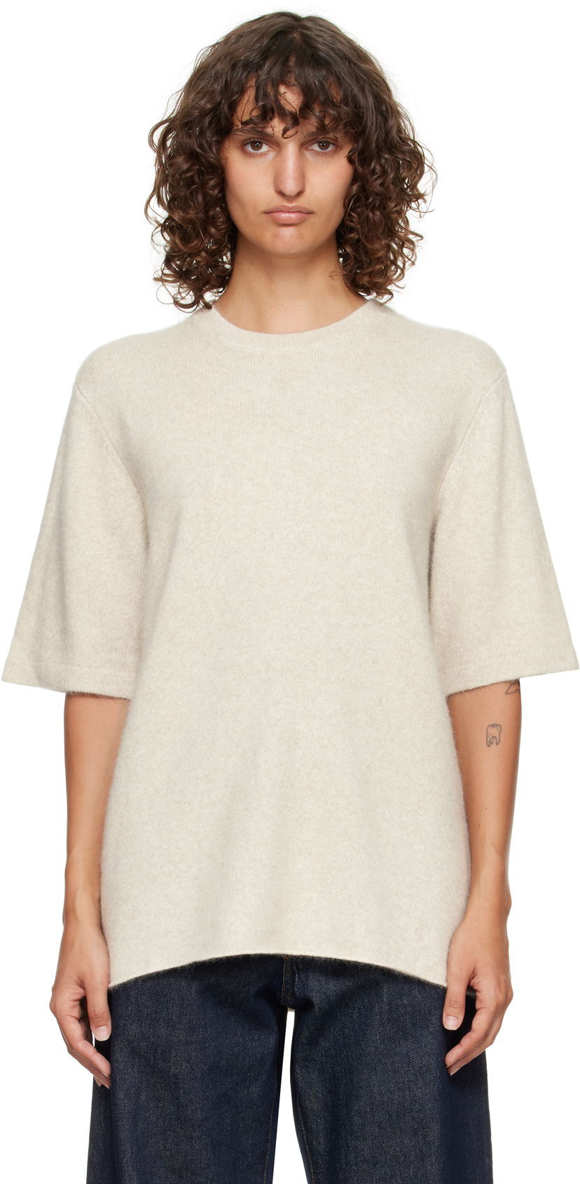 Džemper Loulou de Saison Loulou de Saison Raven Yak Blend Short Sleeve Sweater Bež | RAVEN
