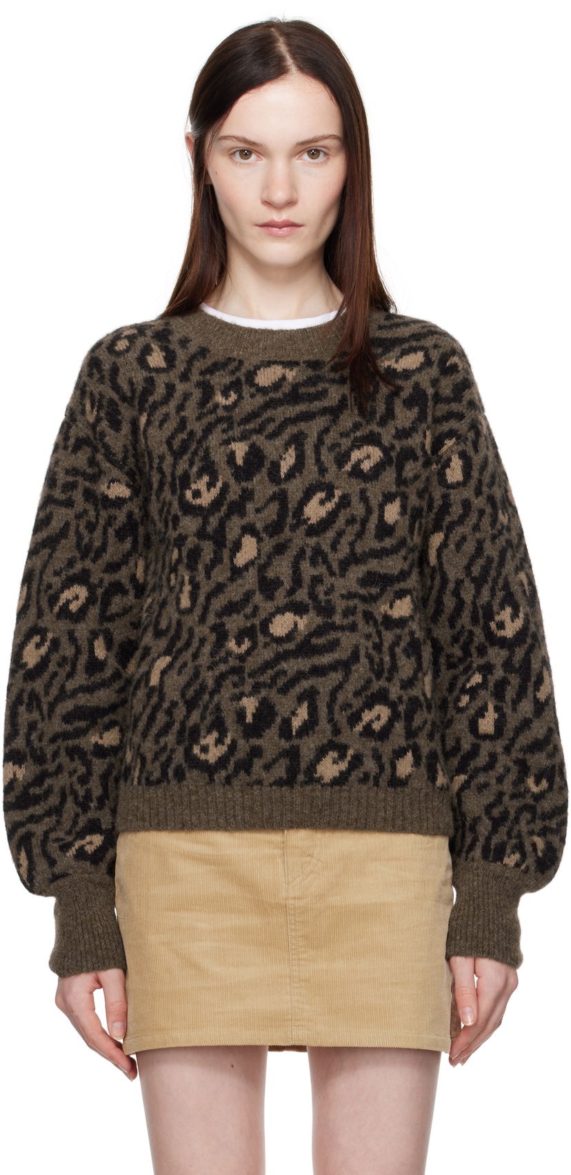 Džemper A.P.C. Leopard Print Crewneck Knit Sweater Zelena | WPAAO-F23337