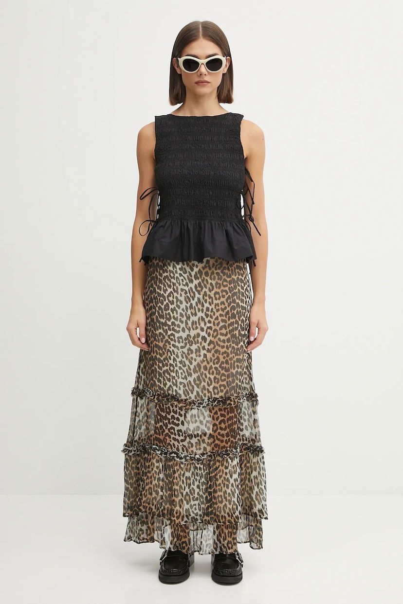 Majica bez rukava GANNI GANNI Smocked Tie-String Top Crna | W0565