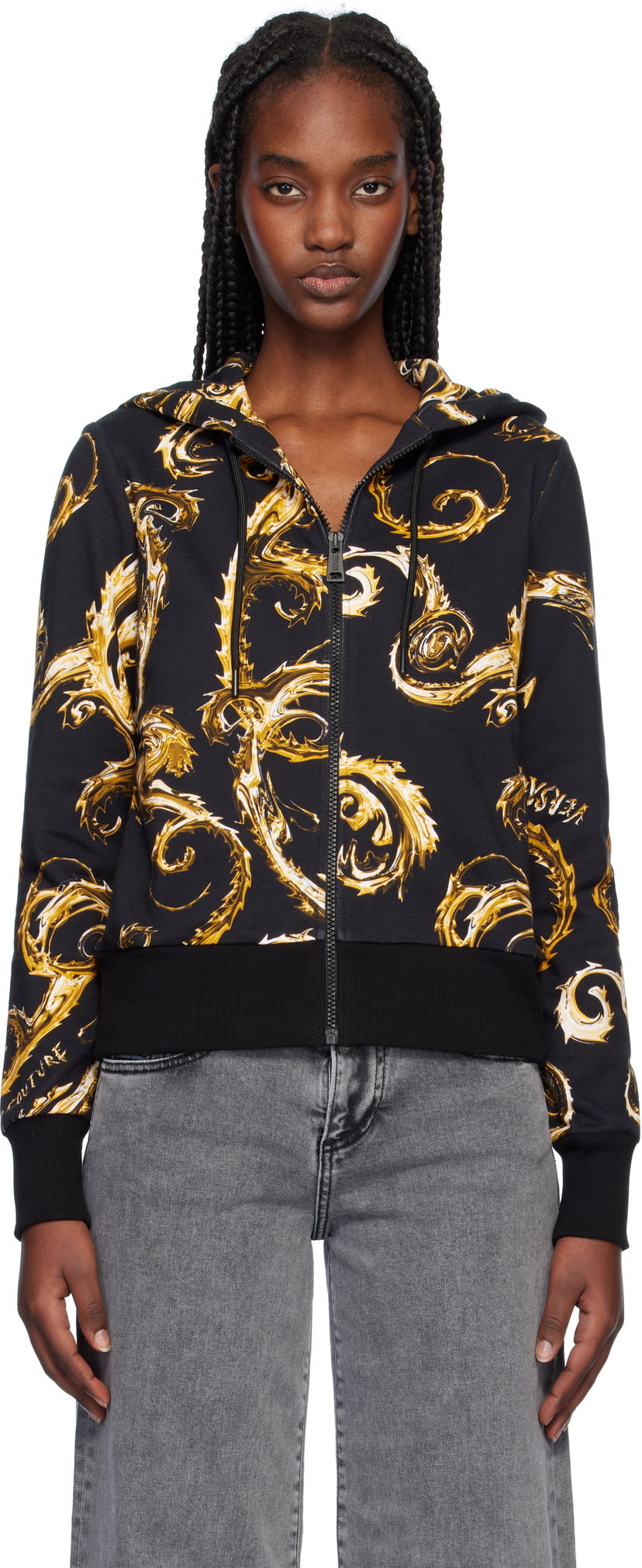 Dukserice Versace Baroque Print Zip Hoodie Crna | E77HAI306_EFS171