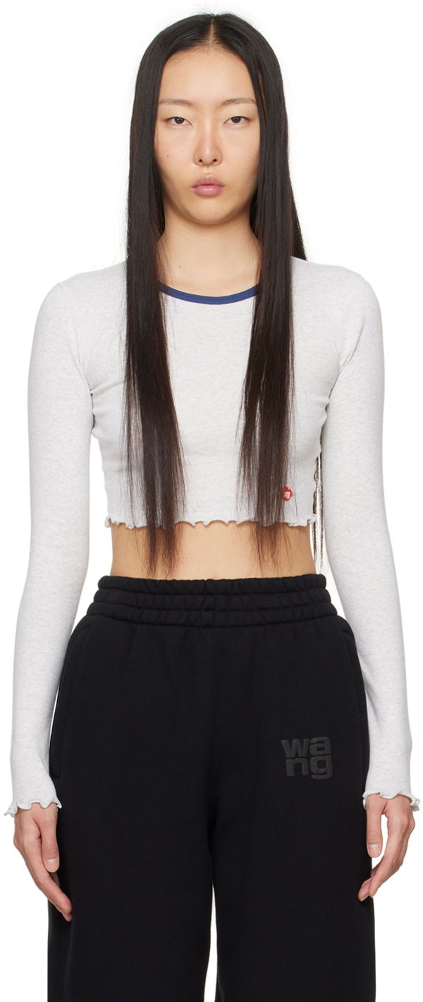 Crop top Alexander Wang Alexander Wang Cropped Long Sleeve T-Shirt Siva | 4CC1241443