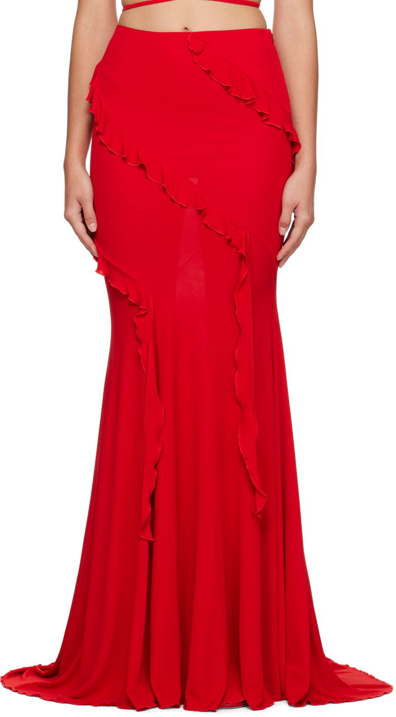 Suknja Blumarine Blumarine Ruffled Maxi Skirt Crvena | P344G007A