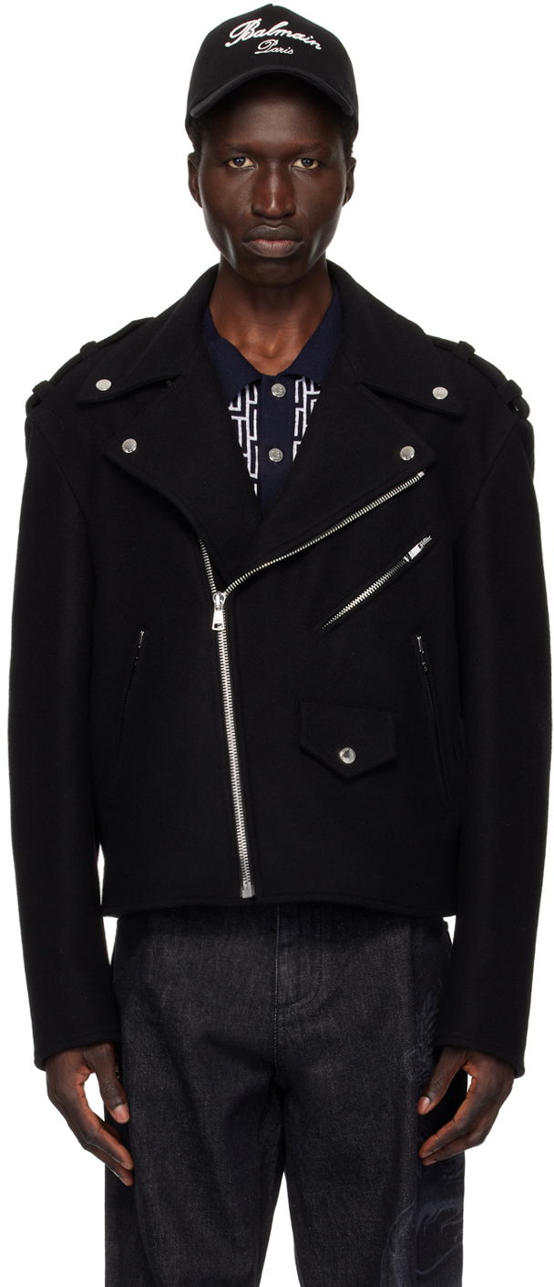 Jakna Balmain Black Biker Jacket Crna | DH1TD512WC68