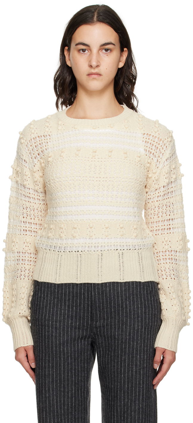 Džemper rag & bone Striped Crocheted Sweater Bež | WAS23F046LV46