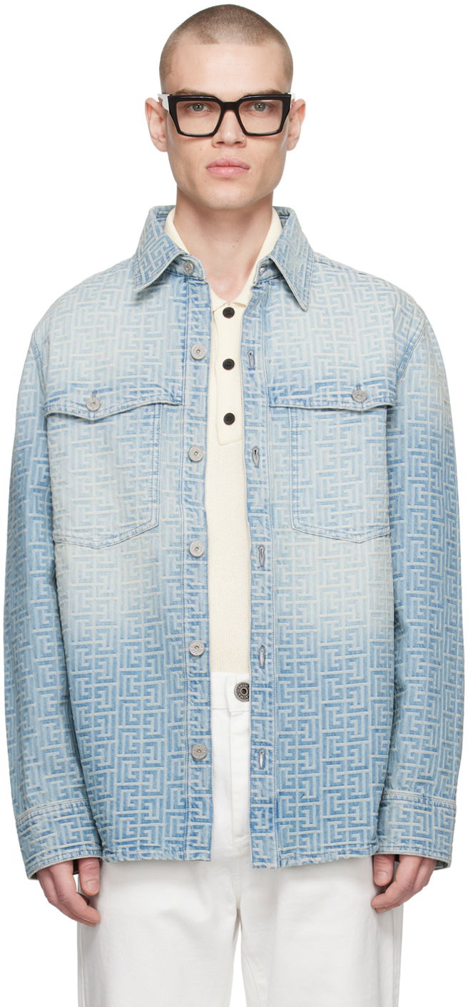 Košulja Balmain Monogram Denim Shirt Plava | CH1HC088DD27