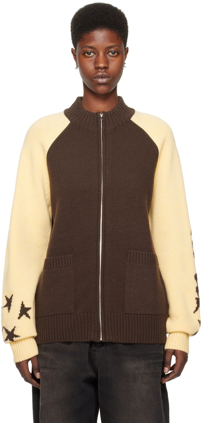 Džemper We11done We11done Zip-Up Star-Intarsia Cardigan Smeđa | WD-KJ0-24-620-U-BR