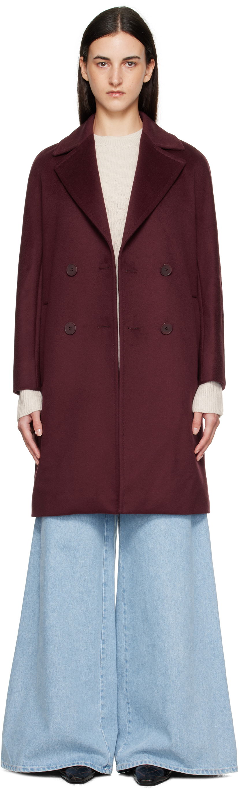Kaputi Max Mara Max Mara Agenda Double-Breasted Coat Tamnocrvena | 2526016081