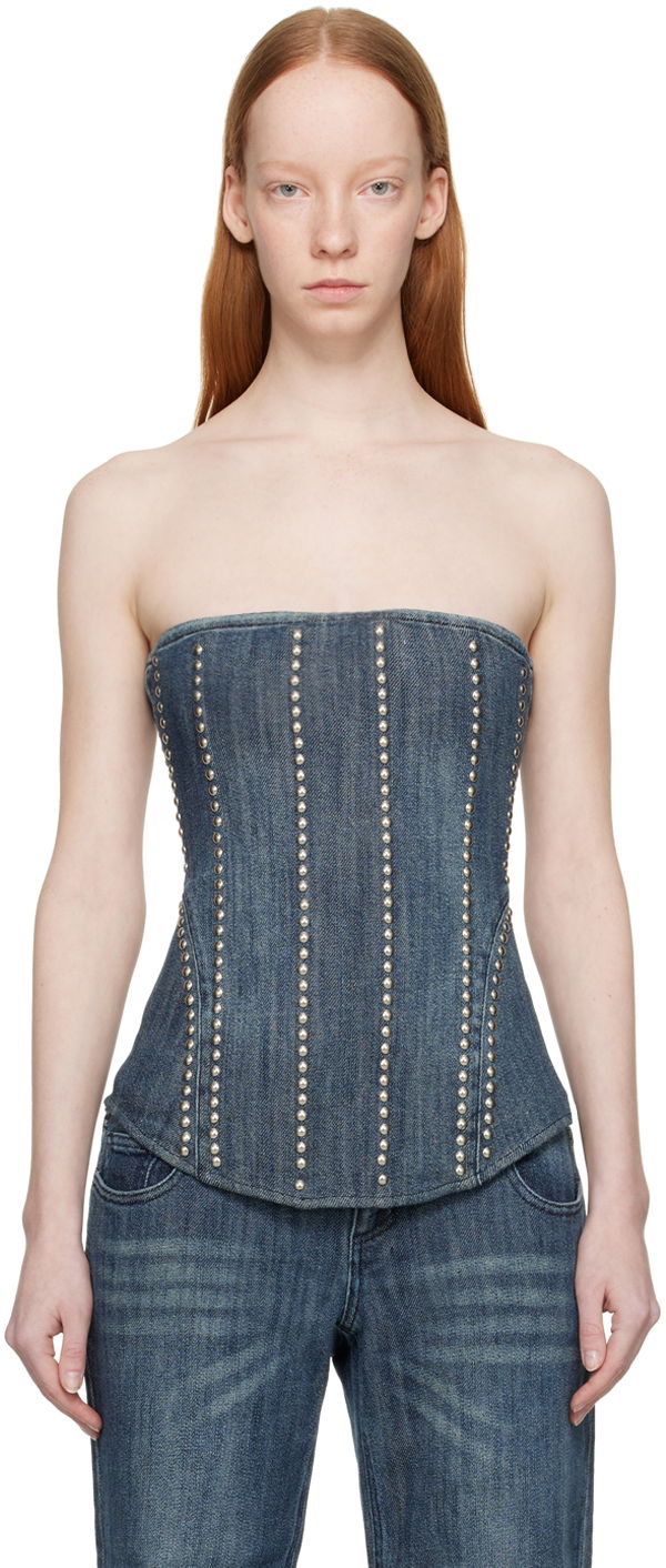 Majica bez rukava Miaou Miaou Libra Denim Corset Plava | 7063SD2DUR