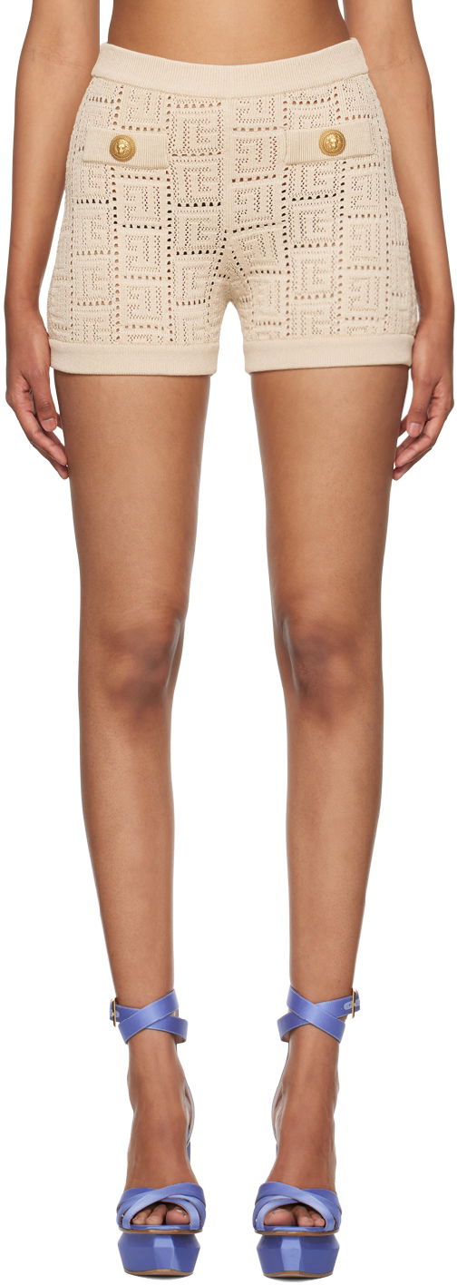 Kratke hlače Balmain Monogram Knit Shorts Bež | AF0PA197KE25