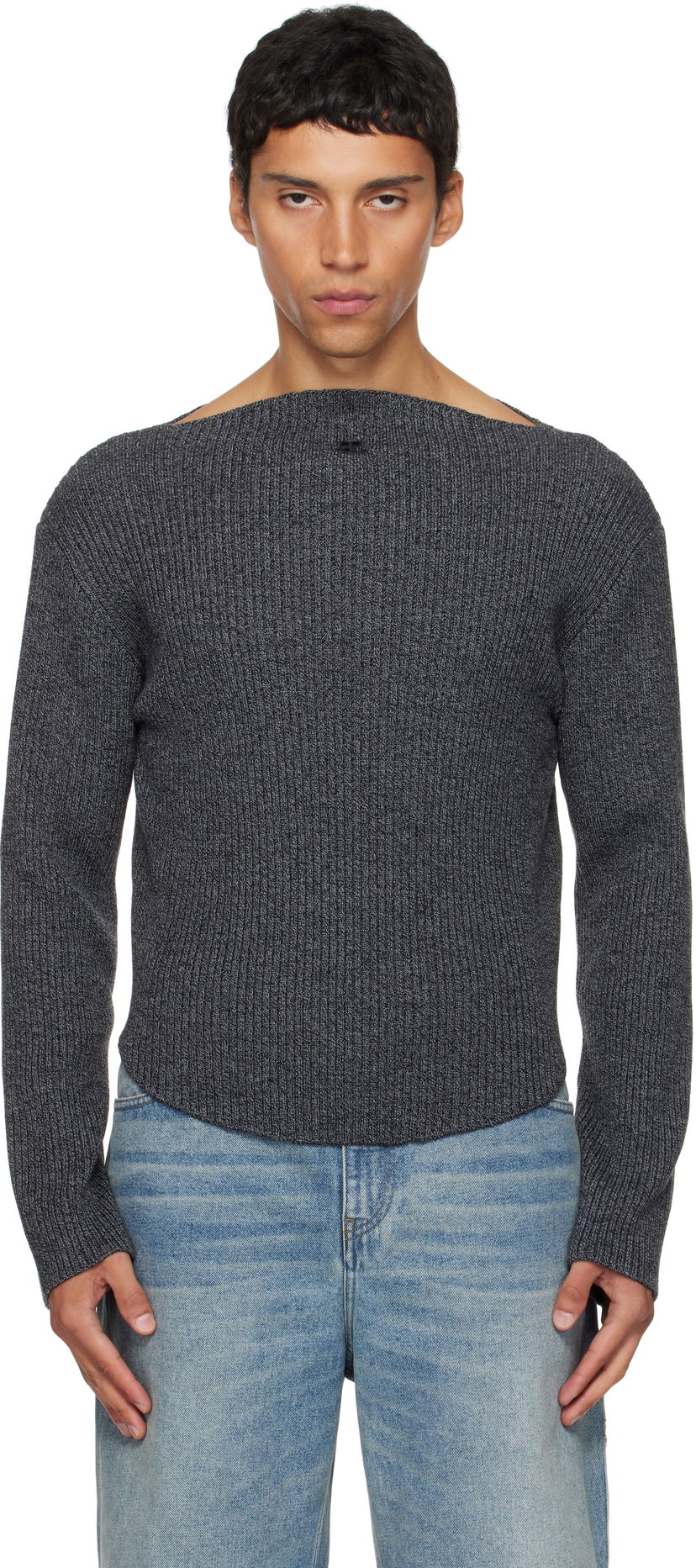 Džemper Courrèges Courrèges Boatneck Ribbed Wool Sweater Siva | 325MPU239FI0036