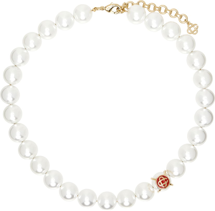 Ogrlica Casablanca Faux Pearl Necklace With Logo Accent Bijela | APS25-JW-256-01