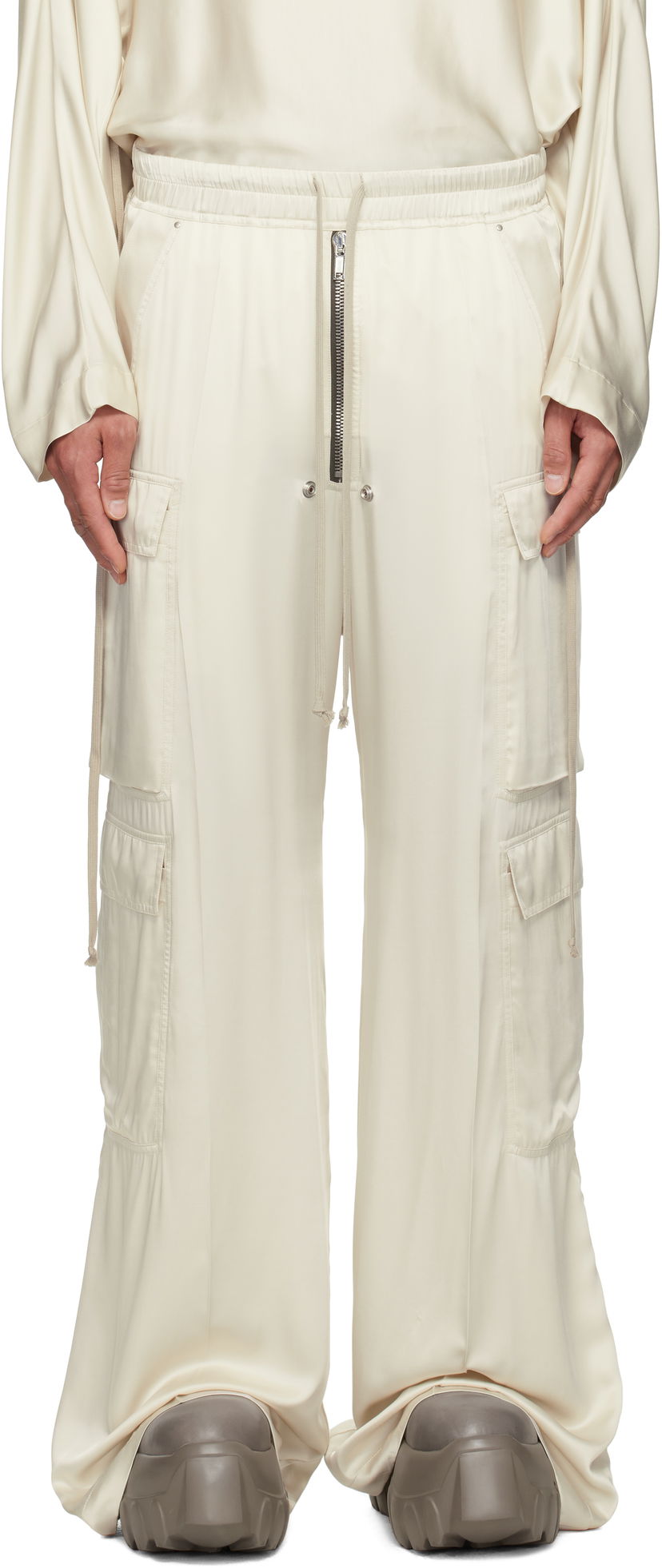Cargo hlače Rick Owens Rick Owens Hollywood Cargobelas Silk Cargo Pants Bež | RR01E5339 SCH