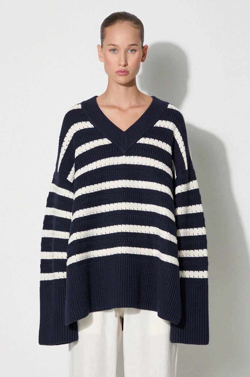 Džemper Samsoe Samsoe Samsoe Samsoe Striped V-Neck Sweater Tamnoplava | F23300195