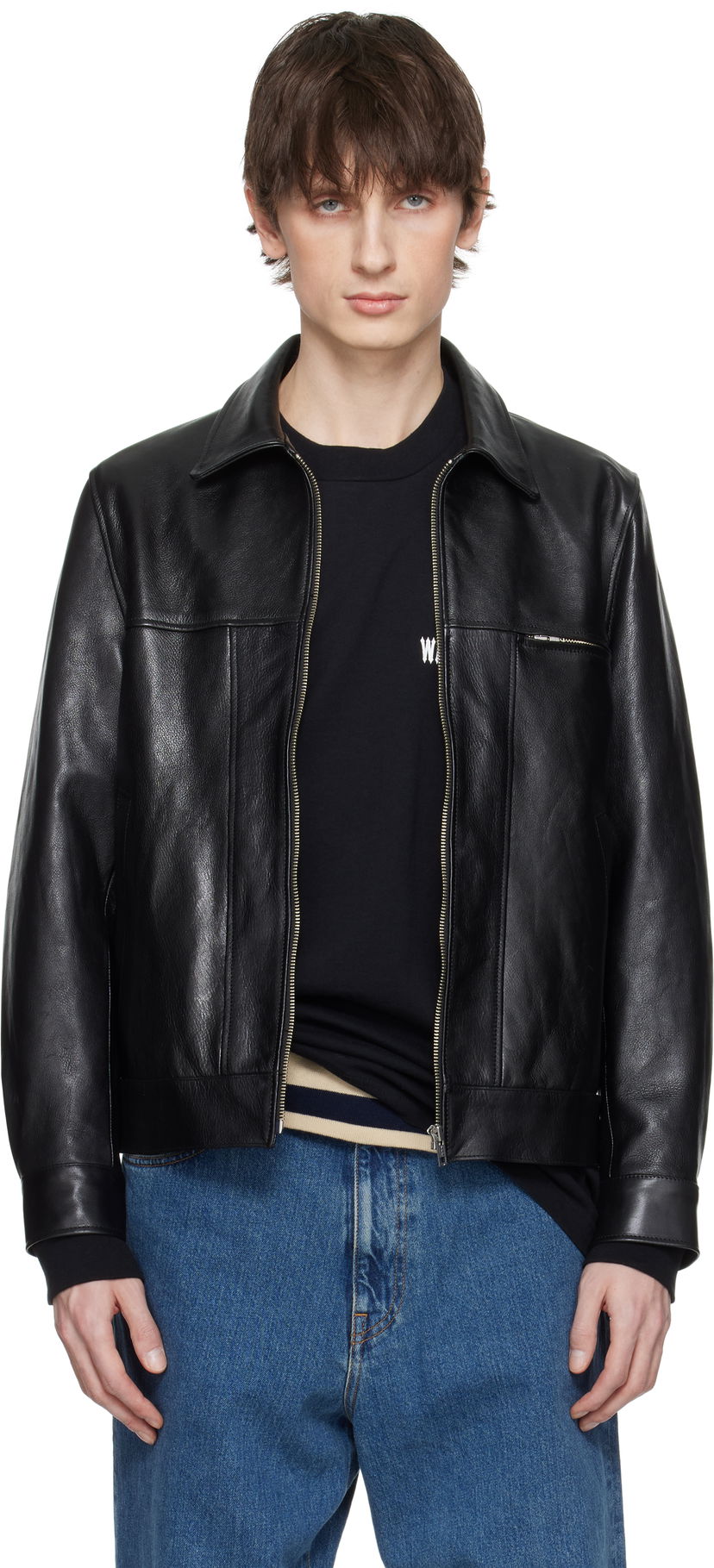 Jakna WACKO MARIA WACKO MARIA Grained Leather Jacket Crna | 25SS-WMO-BL01
